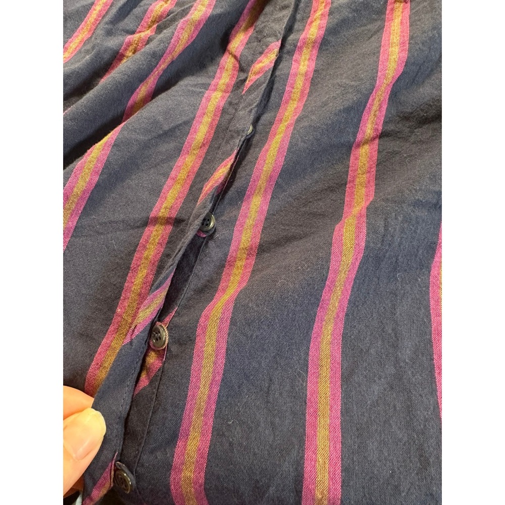 Xirena Striped Cotton Blouse Womens XS Navy Pink Gold Excellent V-Neck Top - Picture 6 of 9